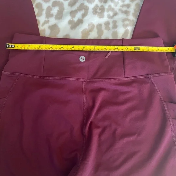 Fleece Lined Dark Red Leggings with Pockets, Size Medium - Picture 3 of 7